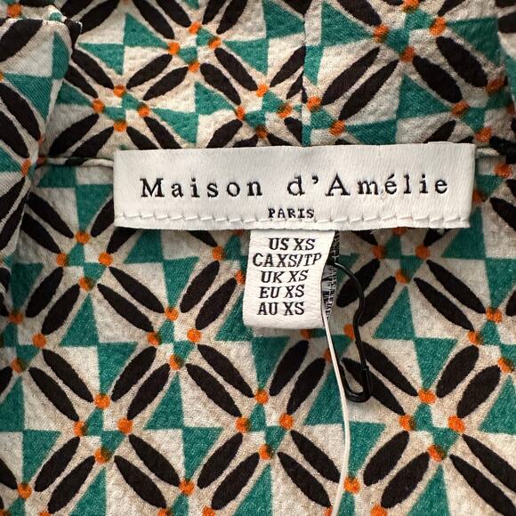 Maison d'Amelie Paris Multicolor V-Neck Tie Neck Sleeveless Blouse Size XS NWOT - Picture 7 of 9